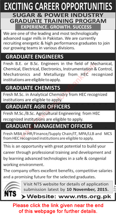 Sugar & Power Industry Graduate Training Program 2015 November NTS Application Form Latest