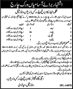 Irrigation Department Mianwali Jobs 2015 November Baildar, Gauge Reader, Mate & Chowkidar