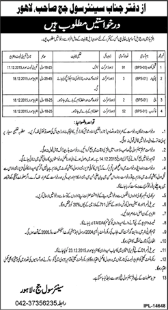 Civil Court Lahore Jobs 2015 November Tameel Kuninda, Khakroob, Chowkidar & Mali Latest Advertisement