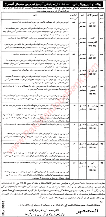 Health Department Sargodha Jobs 2016 Punjab Medical Officers & Specialist Doctors Walk in Interviews Latest