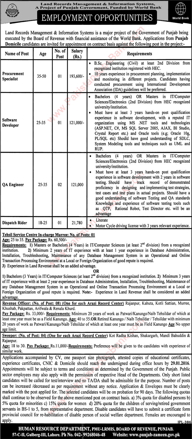 LRMIS Jobs 2016 Revenue Officers, Software Engineers, Procurement Specialists & Others Latest
