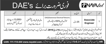 Nayatel Islamabad Jobs 2016 March DAE Electronics / Electrical / Telecom Engineers Latest