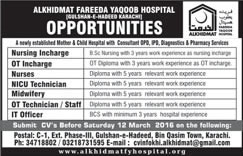 Al Khidmat Hospital Karachi Jobs 2016 March Nurses, Medical Technicians & Others Latest
