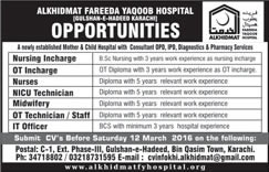 Al Khidmat Hospital Karachi Jobs 2016 March Nurses, Medical Technicians & Others Latest
