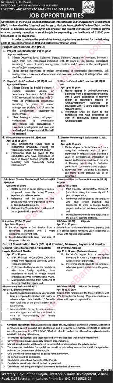 Livestock and Dairy Development Department Punjab Jobs 2016 March Veterinary Assistant, DVM & Others Latest