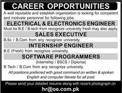 Overseas Enterprises Karachi Jobs 2016 April Electrical / Electronics Engineers, Sales Executives & Others Latest