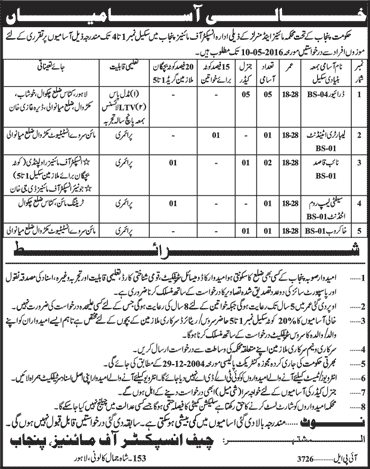 Mines and Minerals Department Punjab Jobs April 2016 Drivers, Naib Qasid & Others Latest