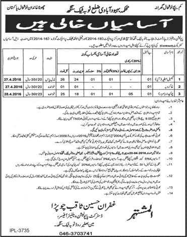 Population Welfare Department Toba Tek Singh Jobs 2016 April Female Helpers / Aya, Chowkidar & Khakroob Latest