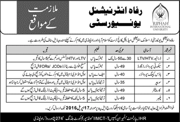 Riphah International University Islamabad Jobs 2016 April Islamic International Medical College Trust Latest