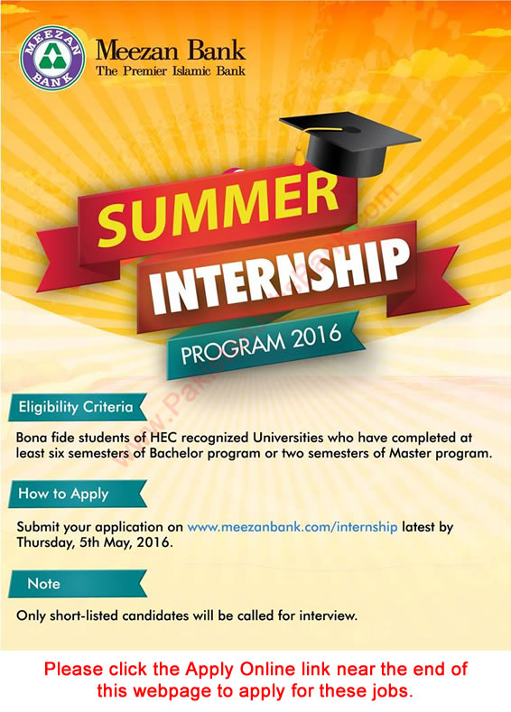 Meezan Bank Summer Internship 2016 Program Apply Online Latest / New Advertisement