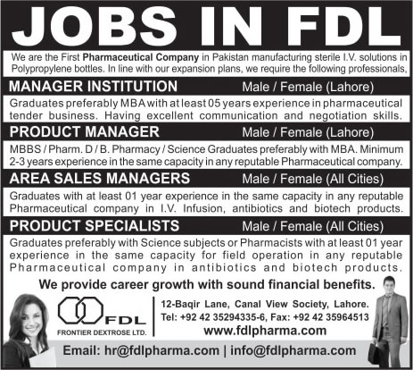 FDL Pharma Jobs 2016 May Sales Managers, Product Specialists & Others Latest