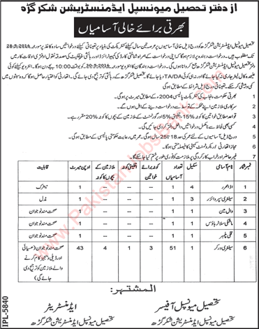 TMA Shakargarh Jobs 2016 May Sanitary Workers & Others Tehsil Municipal Administration Latest