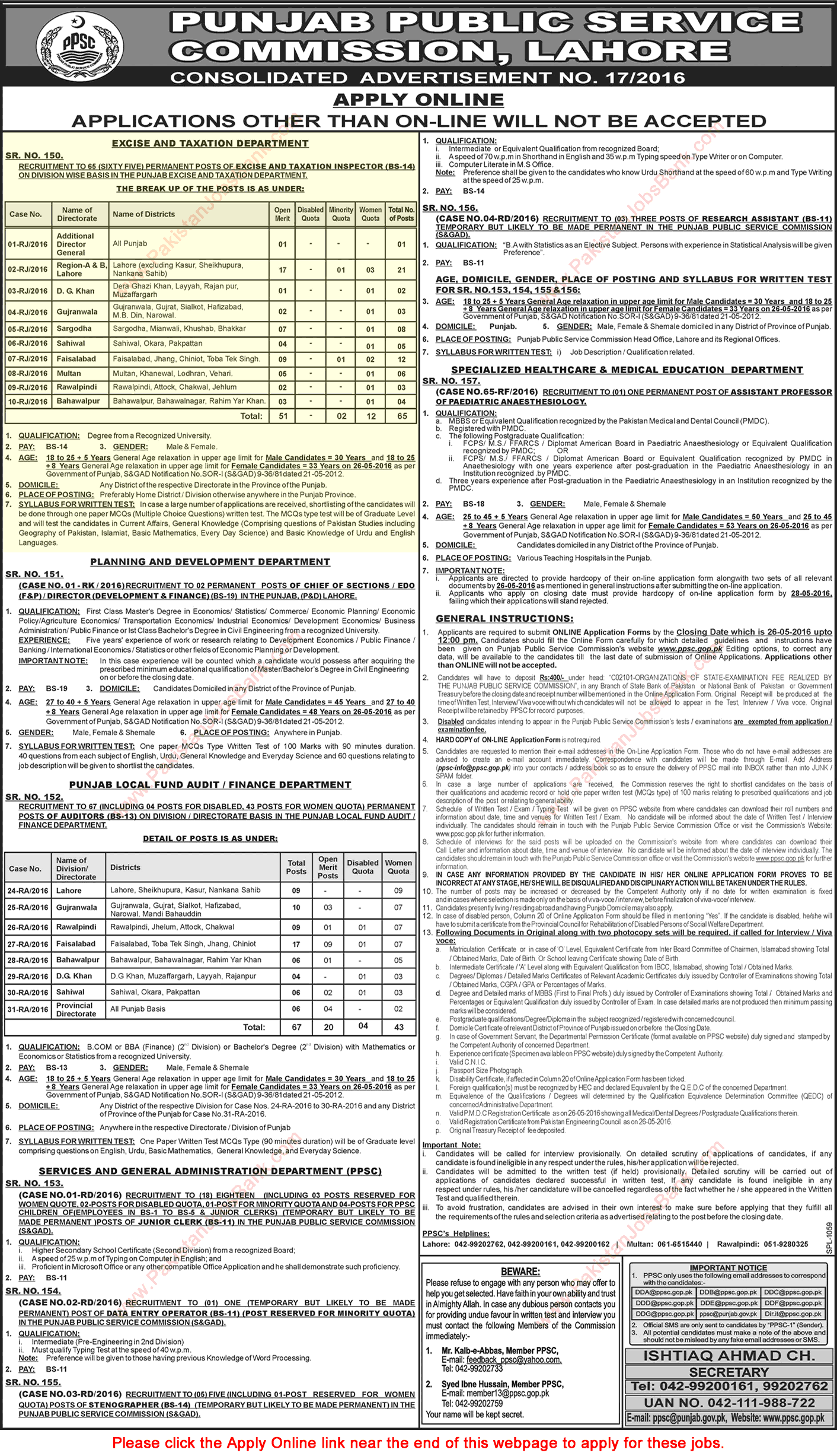 Excise and Taxation Inspector Jobs in Punjab 2016 May PPSC Apply Online Department Latest
