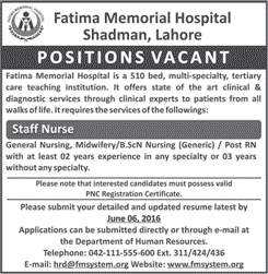 Staff Nurse Jobs in Fatima Memorial Hospital Lahore 2016 May Latest