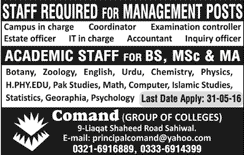 Comand Group of Colleges Sahiwal Jobs 2016 May Teachers & Management Staff Latest