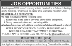 Sales Executive Jobs in Islamabad May 2016 at Industrad Group Pakistan Latest