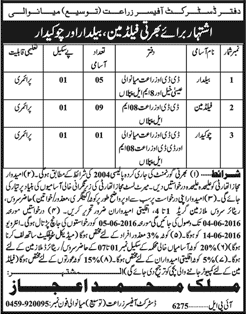 Agriculture Department Mianwali Jobs 2016 May Fieldman, Baildar & Chowkidar Latest