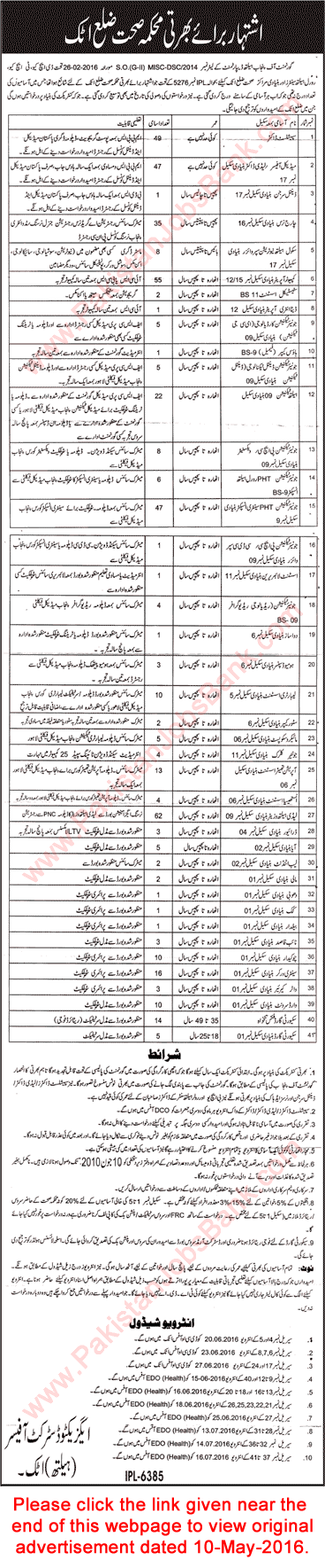 Health Department Attock Jobs May 2016 June Last / Closing Date Extension Corrigendum Latest