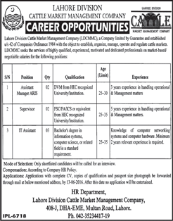 Cattle Market Management Company Lahore Jobs June 2016 LDCMMC IT Assistants, Supervisors & Assistant Managers Latest