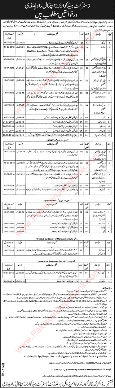 DHQ Hospital Rawalpindi Jobs 2016 June Medical Technicians, Admin & Support Staff Latest