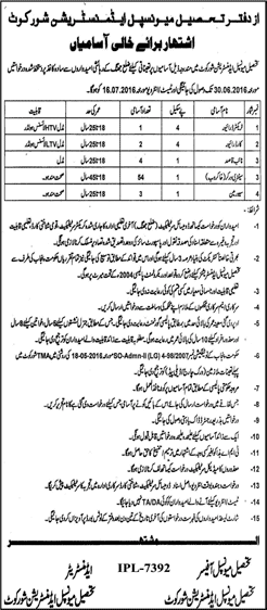 TMA Shorkot Jobs 2016 June Sanitary Workers, Naib Qasid & Others Tehsil Municipal Administration Latest