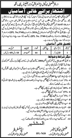 Sanitary Worker Jobs in TMA Gojra 2016 June Tehsil Municipal Administration Latest