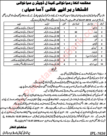 Irrigation Department Mianwali Jobs 2016 June Baildar, Sanitary Workers & Others Latest