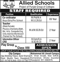Allied Schools Rawalpindi Jobs July 2016 Teachers, Coordinator & Information Officer Latest
