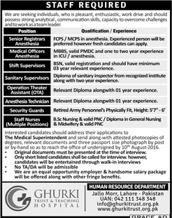 Ghurki Trust Teaching Hospital Lahore Jobs July 2016 August Medical Officers, Staff Nurses & Others Latest