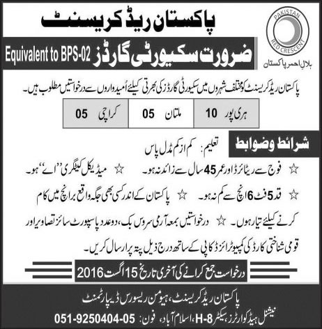 Security Guard Jobs in Pakistan Red Crescent Society August 2016 PRCS Latest
