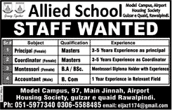 Allied School Model Campus Rawalpindi Jobs August 2016 Montessori Teachers & Others Latest