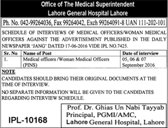 Lahore General Hospital Jobs August 2016 Medical Officers Interviews Schedule Latest