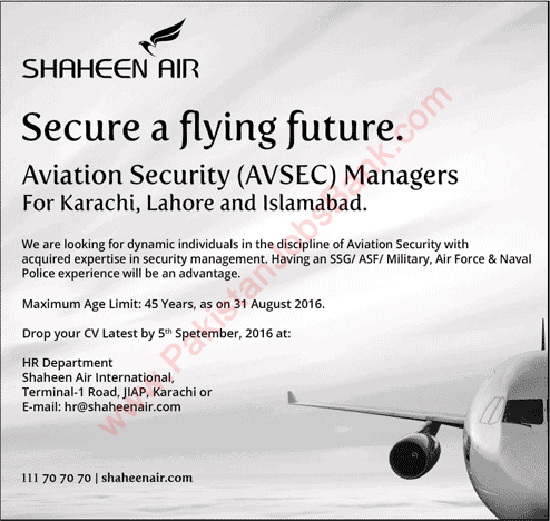 Aviation Security Manager Jobs in Shaheen Airline 2016 August AVSEC Latest