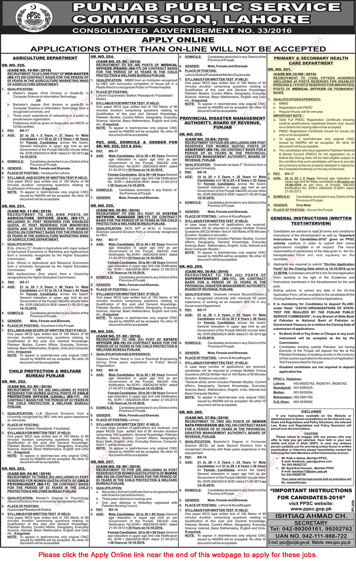 Primary and Secondary Healthcare Department Punjab Jobs September 2016 PPSC Apply Online Latest