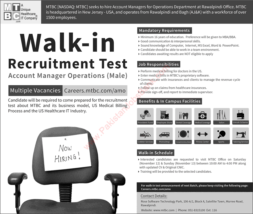 Accounts Manager Jobs in MTBC Rawalpindi 2016 November Walk in Tests Latest