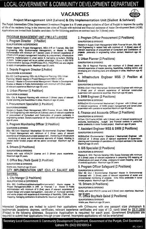 Local Government & Community Development Department Punjab Jobs November 2016 Latest