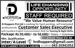 Customer Sales Executive Jobs in Lahore November 2016 at D-Hoppers Pvt Ltd Latest