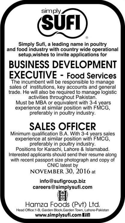 Simply Sufi Pakistan Jobs November 2016 Sales Officers & Business Development Executives Latest