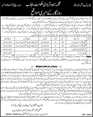 Population Welfare Department Jhelum Jobs 2016 December Family Welfare Assistants, Chowkidar & Female Helpers Latest