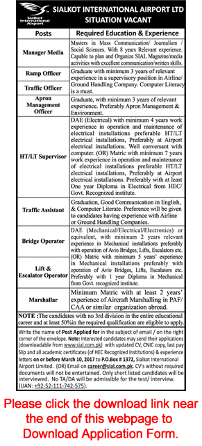 Sialkot International Airport Jobs 2017 February Application Form Traffic Officer / Assistant, Bridge Operator & Others Latest