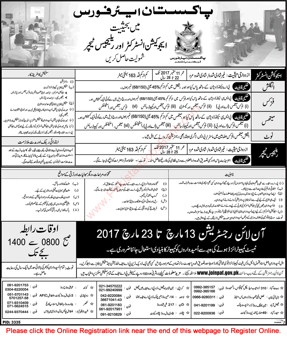 Pakistan Air Force Jobs March 2017 Online Registration Education Instructors & Religious Teachers Latest