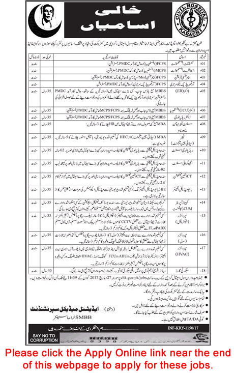 Civil Hospital Karachi Jobs March 2017 Apply Online SMBB Trauma Centre Latest