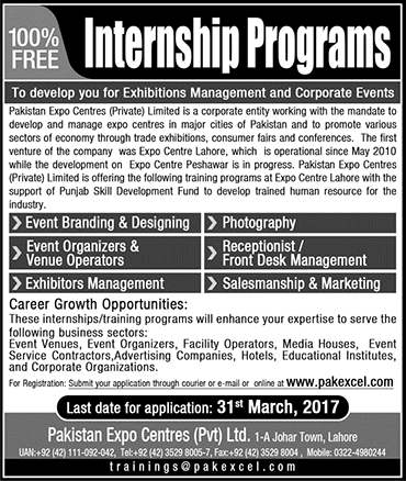 Pakistan Expo Centre Lahore Internship Program 2017 March PSDF Latest