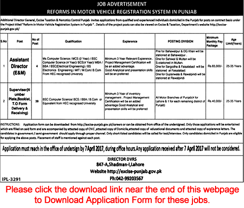 Excise and Taxation Department Punjab Jobs March 2017 Application Form Supervisors & Assistant Director Latest