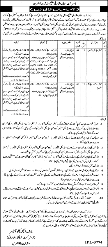 Medical Officer Jobs in Health Department Mandi Bahauddin April 2017 MO & WMO Latest