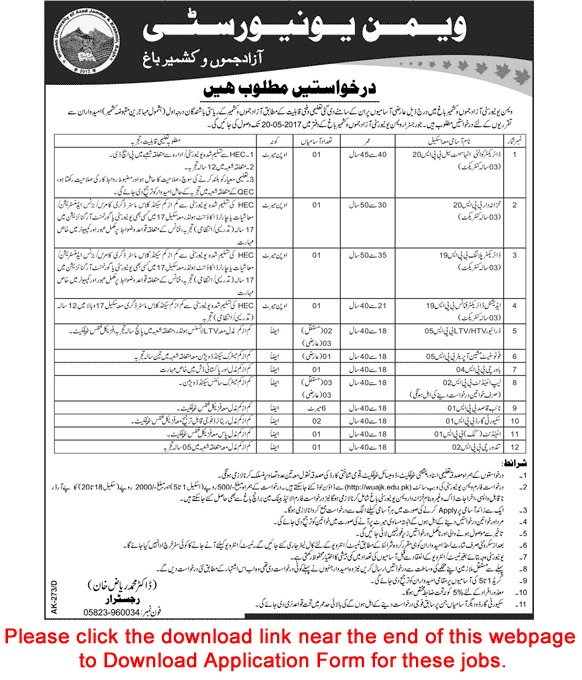 Women University AJK Jobs 2017 April Bagh Application Form Lab Attendants, Naib Qasid & Others Latest