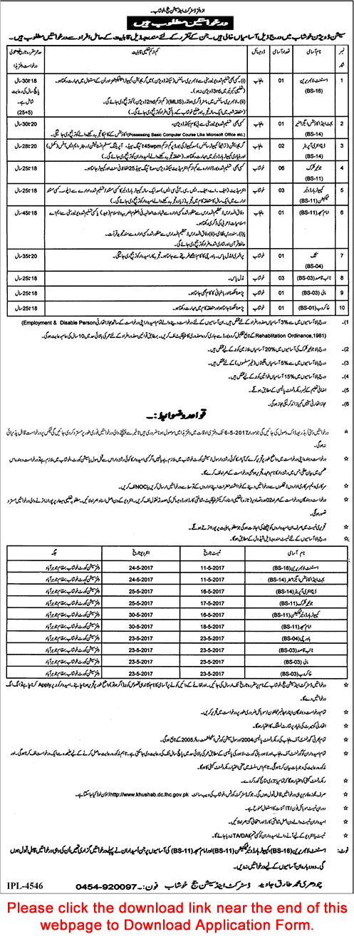 District and Session Court Khushab Jobs April 2017 Application Form Clerks, DEO, Naib Qasid & Others Latest