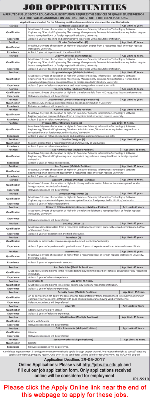 Information Technology University Lahore Jobs May 2017 Apply Online ITU Latest