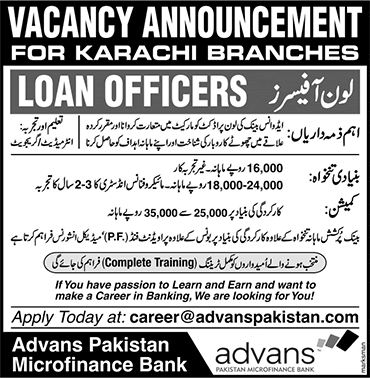 Loan Officer Jobs in Advans Pakistan Microfinance Bank Karachi May 2017 Latest