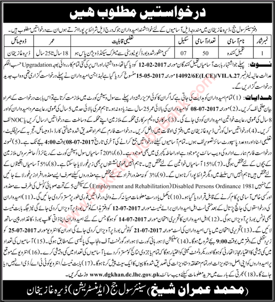 Tameel Kuninda Jobs in Civil Court Dera Ghazi Khan 2017 June Latest